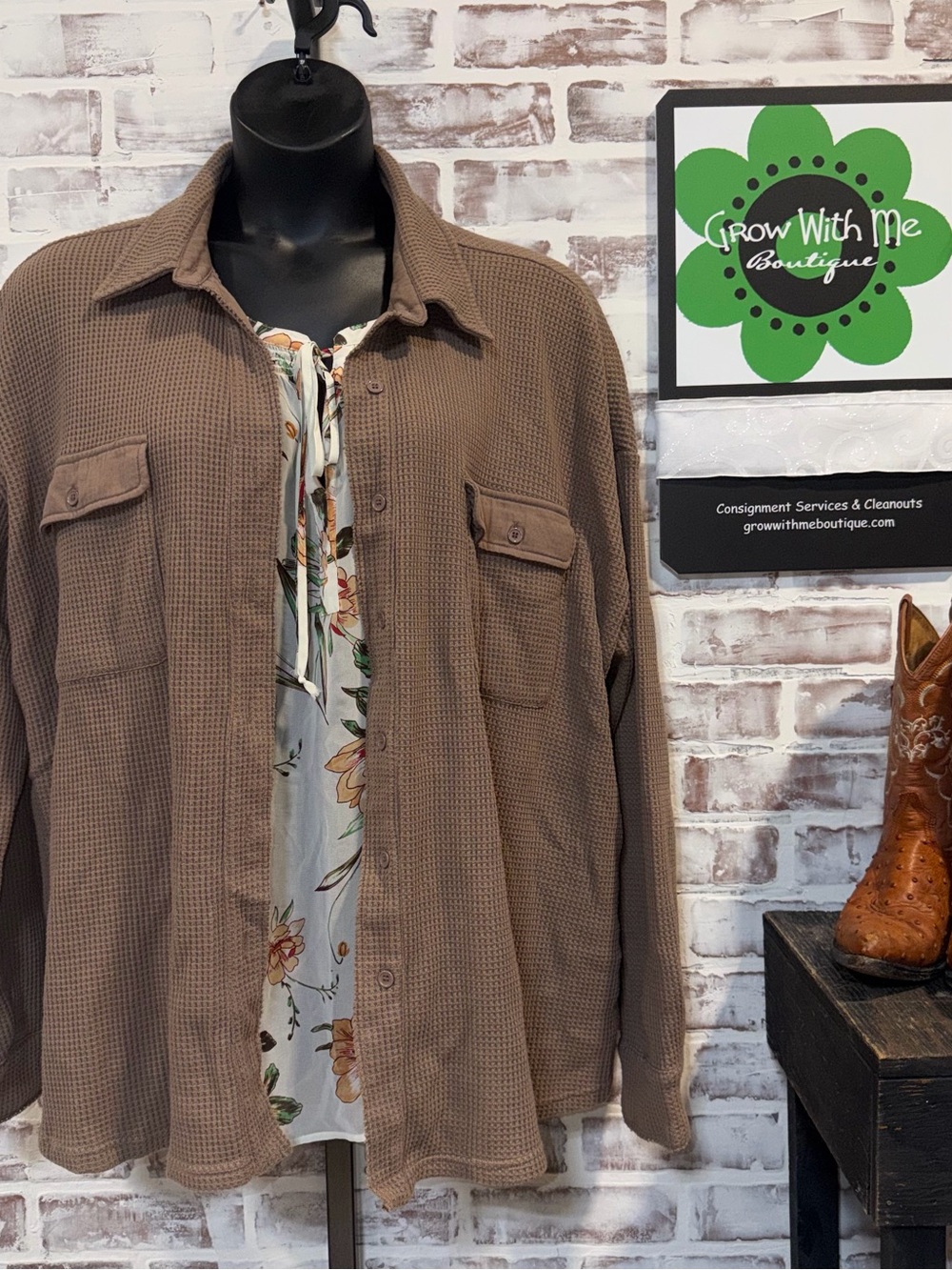 Little Bipsy Brown Waffle-Knit Button Shirt Jacket  women’s XXL